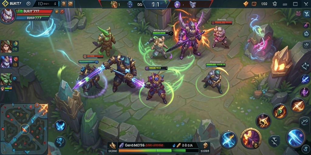 Tangkapan layar BUKIT777 menampilkan pertarungan seru di arena MOBA.