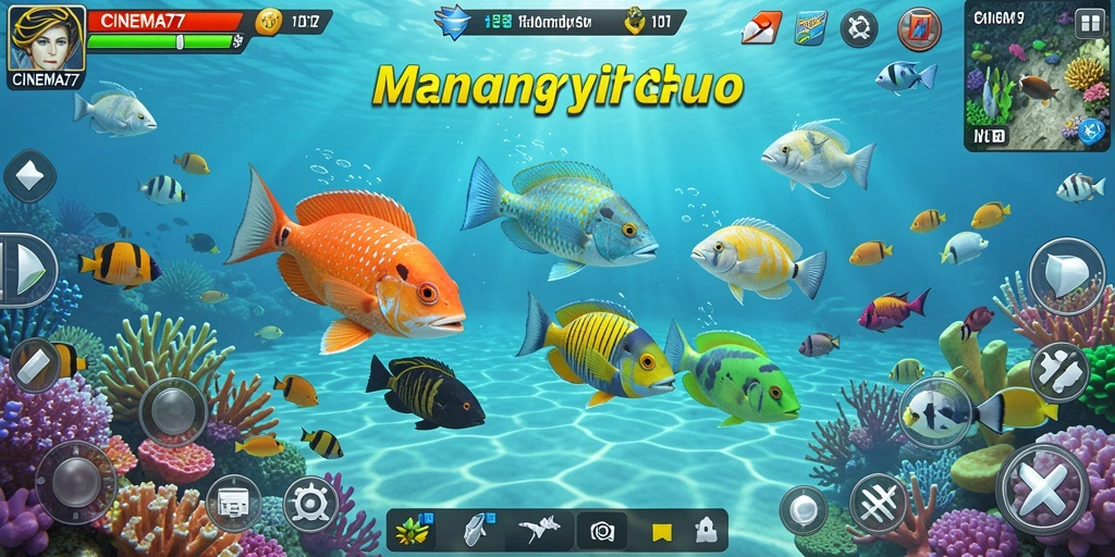 Tampilan gameplay seru dalam CINEMA77 saat menembak ikan.