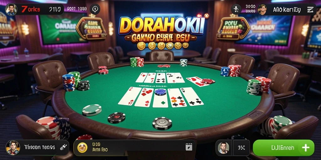 Screenshot gameplay DORAHOKI menampilkan momen seru dalam permainan Poker.