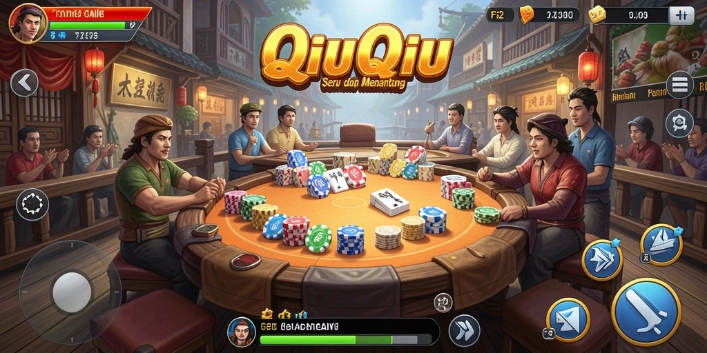 Screenshot gameplay F32 dengan tampilan kartu QiuQiu yang menarik.