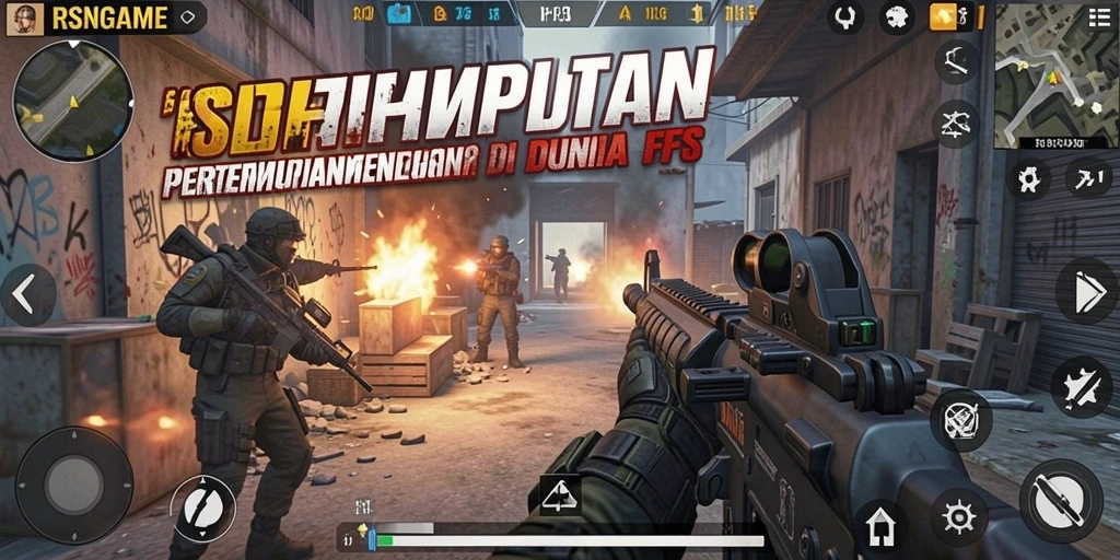 Tangkapan layar RSNGAME yang menunjukkan aksi intens dalam permainan FPS.