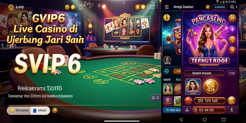 Screenshot SVIP6 menampilkan dealer dan pemain dalam permainan Live Casino yang mendebarkan.